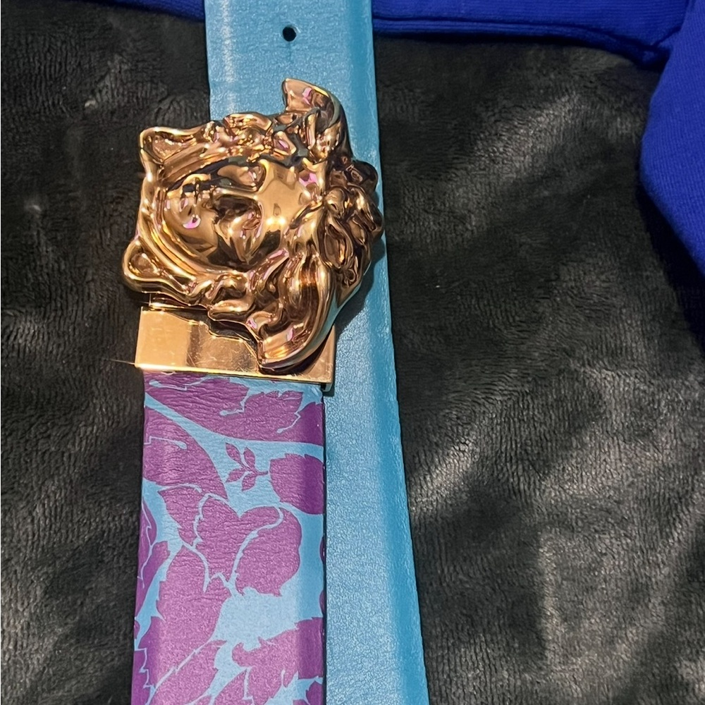 Blue and Purple Women's Belt with Gold Buckle